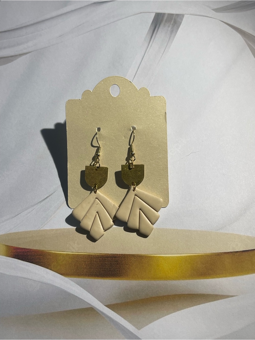 Minimalist Cream and Gold Dangle Earrings - Women's Jewelry